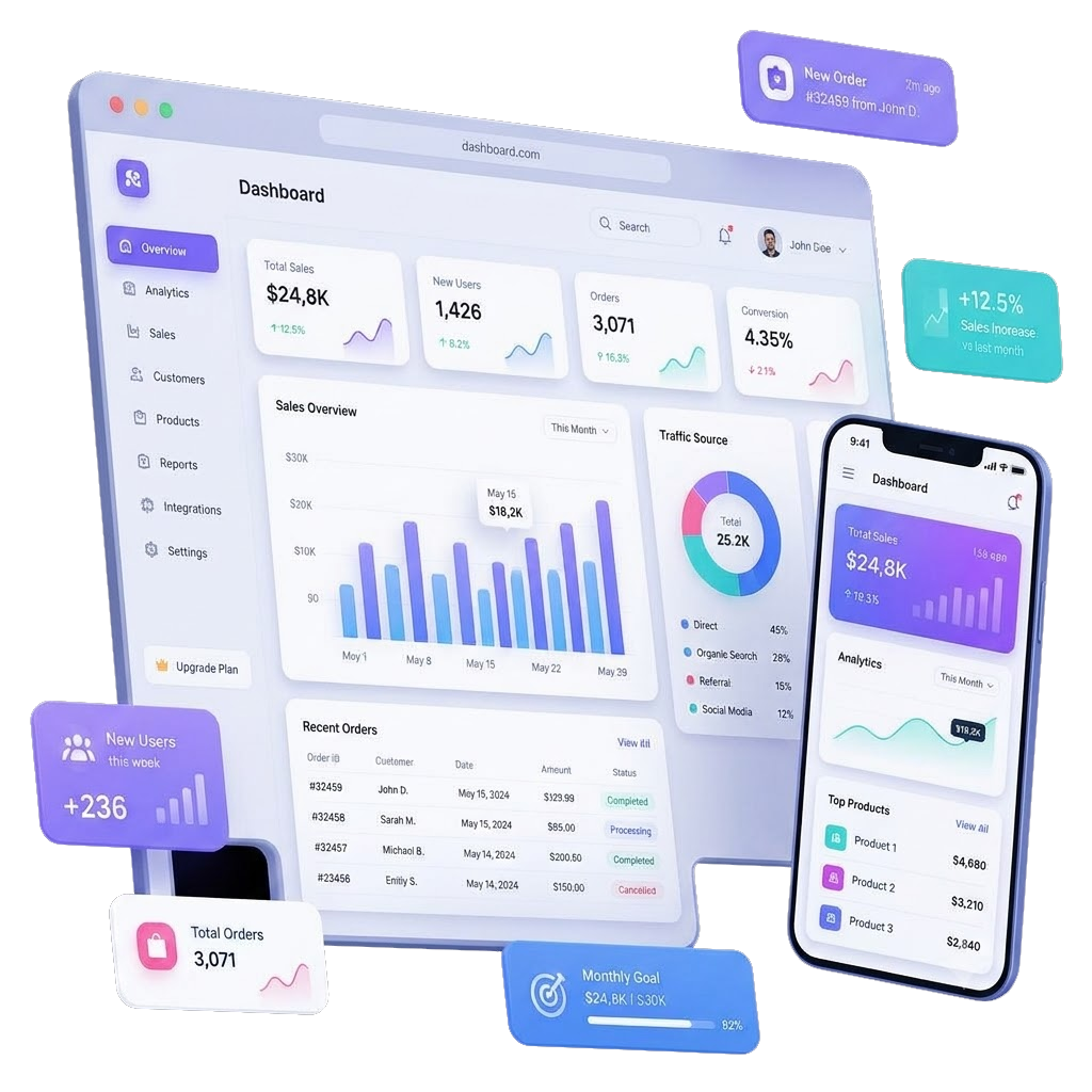 Ilustração de dashboard moderno e interativo